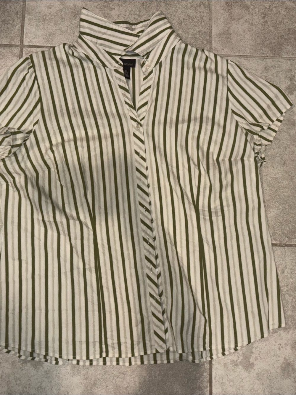 Lane Bryant Olive Green and White Striped Button-Down Shirt